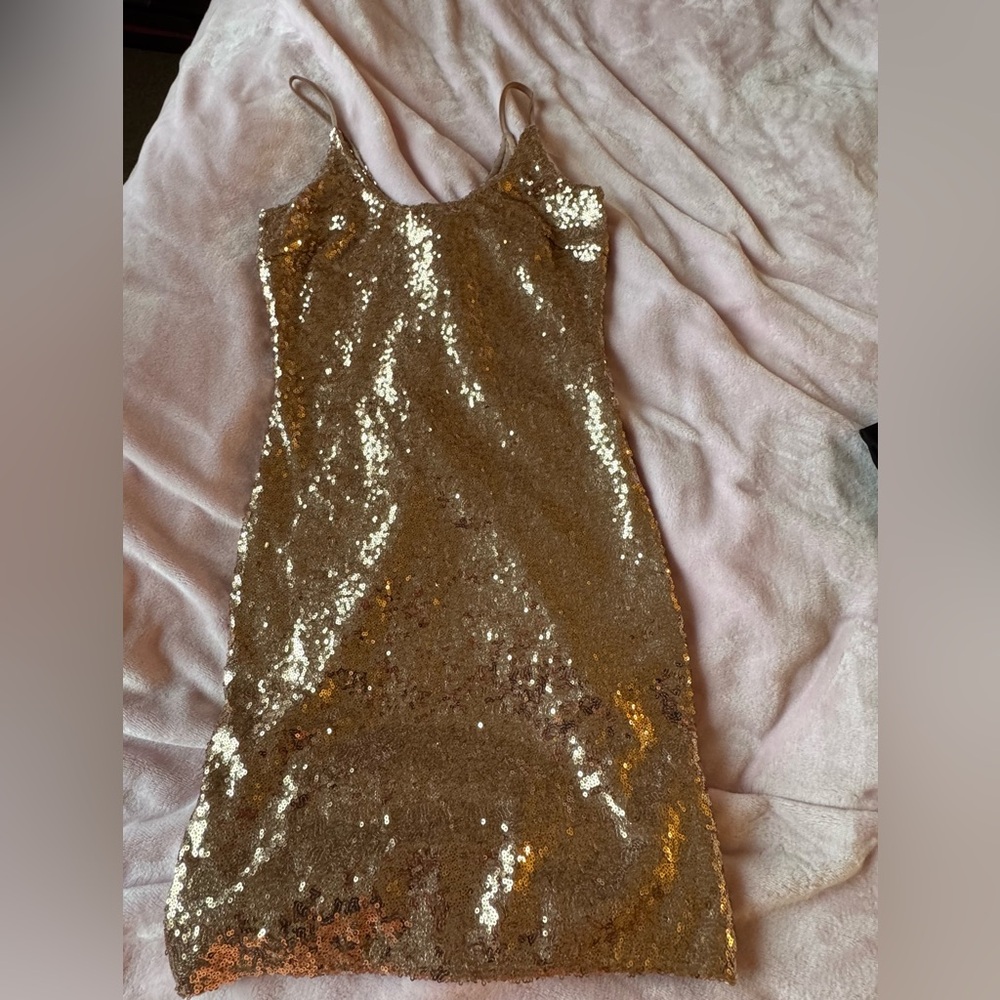 Fashion Nova Rose  Gold Sequin Dress